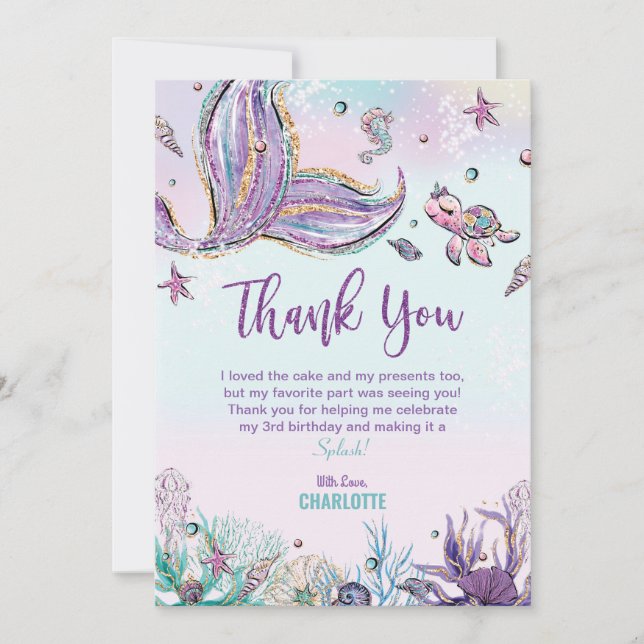 Mermaid Birthday Party Under the Sea Thank You Card (Front)