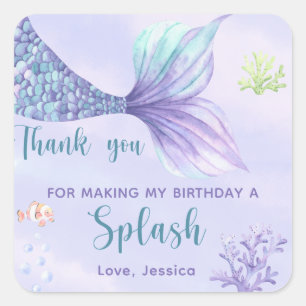 Mermaid Birthday Party Under The Sea the Thank you Square Sticker