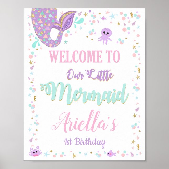 Mermaid Birthday Party Welcome Sign Poster (Front)