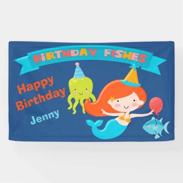 Mermaid Birthday Personalised Banner (Horizontal)