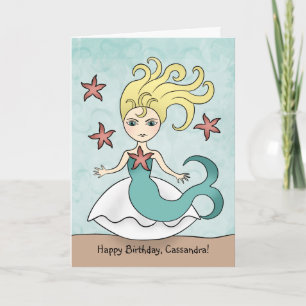 Mermaid birthday personalized card