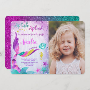 Mermaid Birthday Photo Invitation
