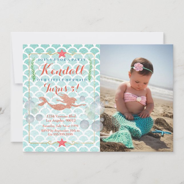 Mermaid Birthday Photo Invitation (Front)