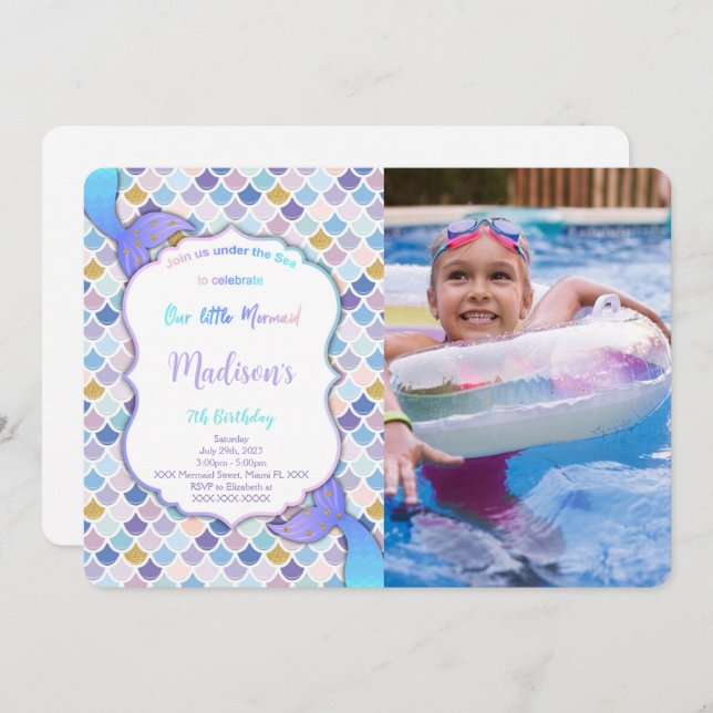 Mermaid Birthday Photo Invitation (Front/Back)