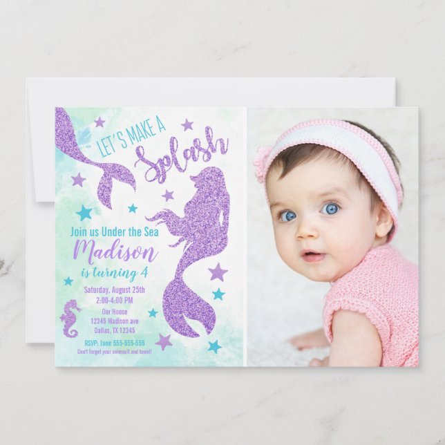Mermaid Birthday Photo Invitation / Under the Sea (Front)