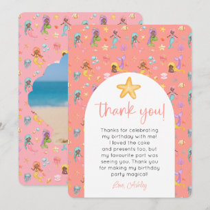 Mermaid Birthday Photo Thank You Invitation
