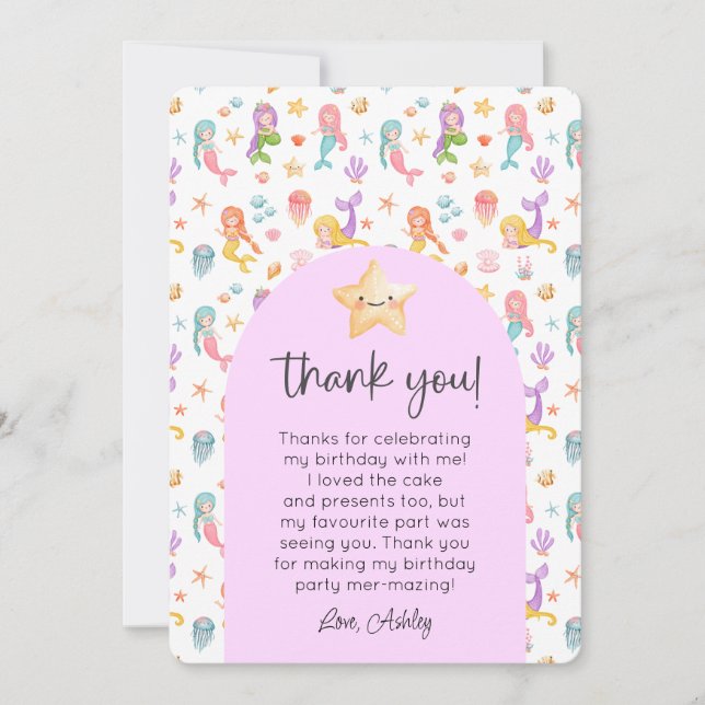 Mermaid Birthday Photo Thank You Invitation (Front)
