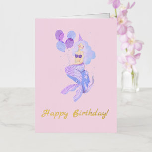 Mermaid Birthday Pink Foil Greeting Card