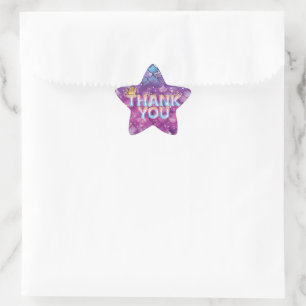 Mermaid Birthday Pink Glitter Thank you Star Sticker