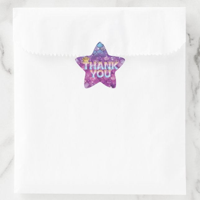 Mermaid Birthday Pink Glitter Thank you Star Sticker (Bag)