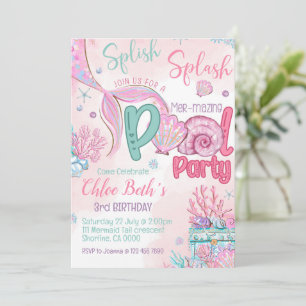 Mermaid Birthday Pool Party Invitation