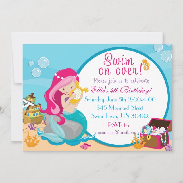 Mermaid Birthday Pool Party Invitation 5 X 7 (Front)