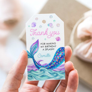 Mermaid Birthday Pool Party Thank you Gift Tags