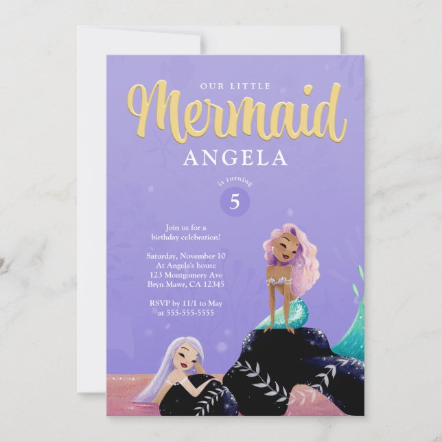 Mermaid Birthday Purple Invitation (Front)