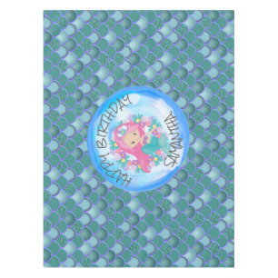 Mermaid Birthday Sea Blue Green Scales Tablecloth