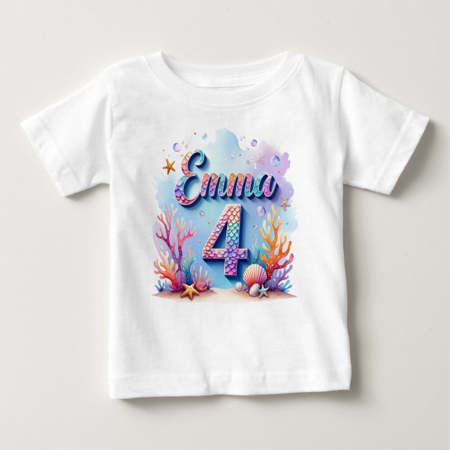 Mermaid Birthday T-Shirt – Personalised Name & Age (Front)