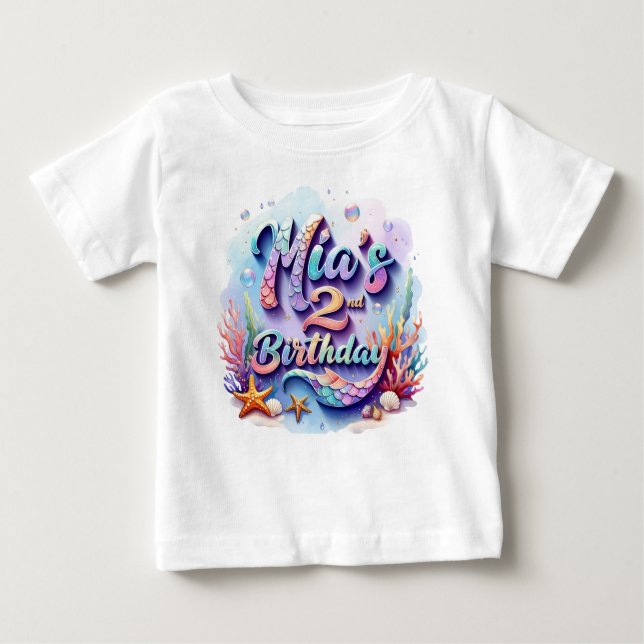 Mermaid Birthday T-Shirt – Personalised Name & Age (Front)