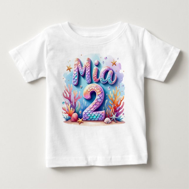 Mermaid Birthday T-Shirt – Personalised Name & Age (Front)