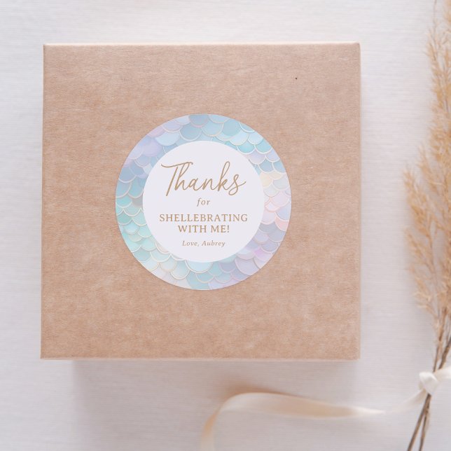 Mermaid Birthday Thanks for Shellebrating Classic Round Sticker (Creator Uploaded)