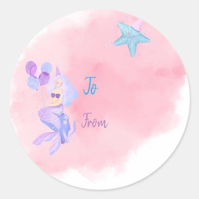 Mermaid Birthday To From Custom label (Front)