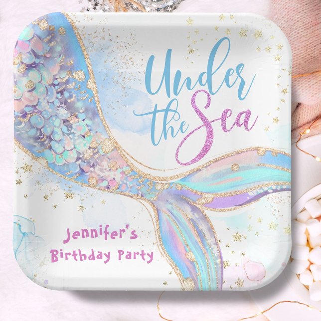 Mermaid Birthday Under The Sea Blue Paper Plates (Creator Uploaded)