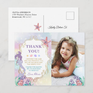 Mermaid Birthday Under The Sea Photo Thank You Postcard