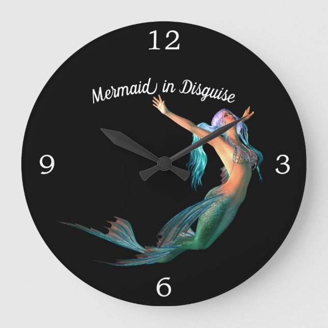 Mermaid Black Beautiful  In Disguise Large Clock (Front)