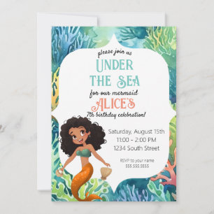 Mermaid Black Birthday Invitation Party