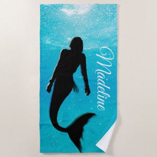 Mermaid Black Blue Ocean Summer Modern Beach Towel