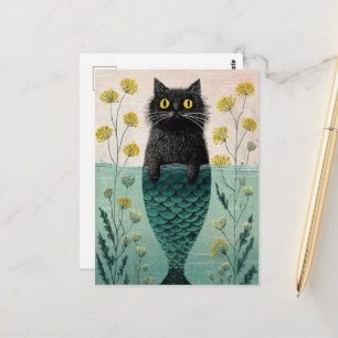 Mermaid Black Kitty Postcard