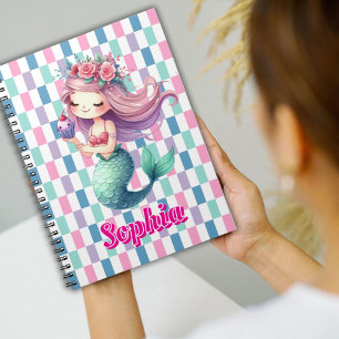 Mermaid blocks pink name pattern notebook