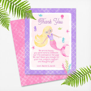 Mermaid Blonde Hair Watercolor Baby Shower Thank You Card