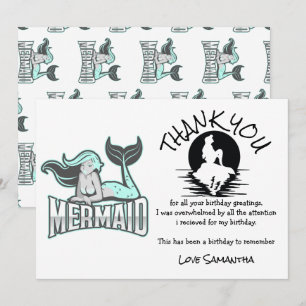 Mermaid Blue  Birthday Party Thank You  Invitation
