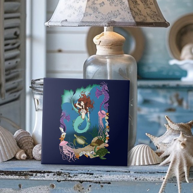 Mermaid Blue Fantasy Friends  Ceramic Tile (Creator Uploaded)