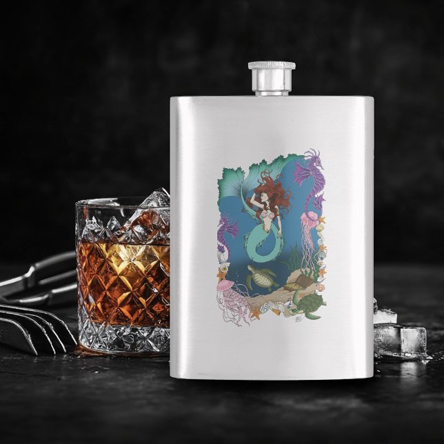 Mermaid Blue Fantasy Friends Hip Flask (Creator Uploaded)