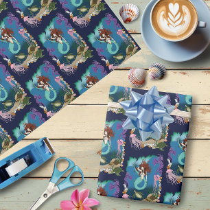 Mermaid Blue Fantasy Friends Wrapping Paper