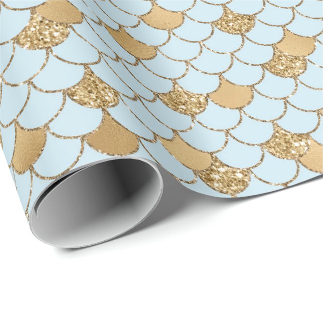Mermaid Blue Gold Glitter Sparkle Wrapping Paper (Roll Corner)