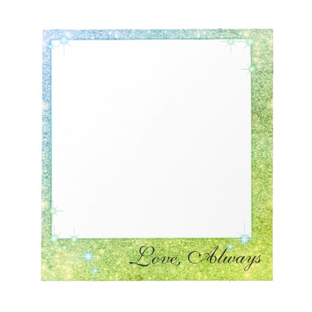 Mermaid Blue Green Glitter Sparkle Faux Sea Notepad (Front)