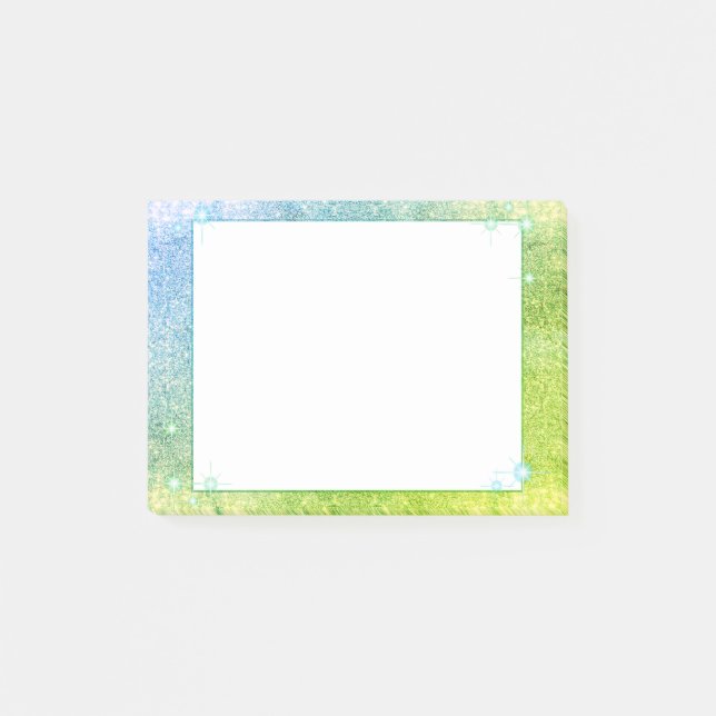 Mermaid Blue Green Glitter Sparkle Faux Sea Post-it Notes (Front)