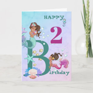 Mermaid Blue Personal Age Cute Birthday Card