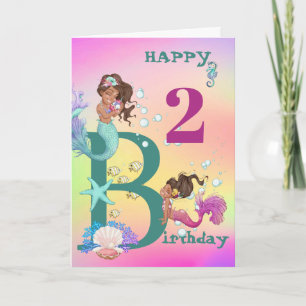 Mermaid Blue Rainbow Age Cute Birthday  Card