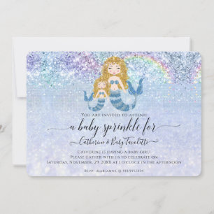 Mermaid Blue Rainbow Blonde Baby Girl Sprinkle Invitation