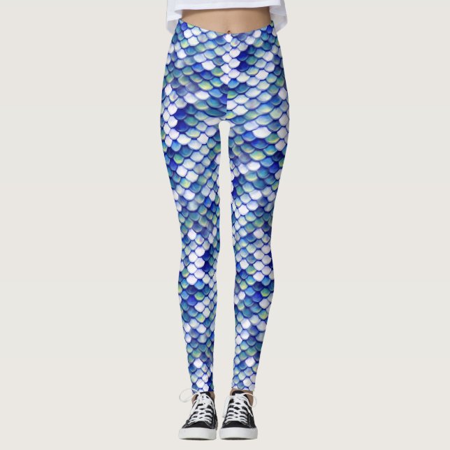 Mermaid Blue Skin Pattern Leggings (Front)