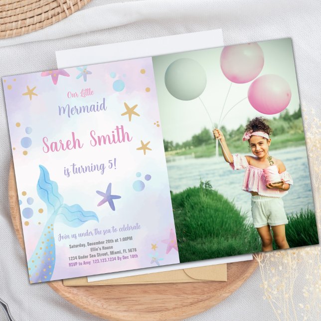 Mermaid Blue Tail Under the Sea Birthday Invitation (Mermaid Blue tail under the sea Invitations photo)