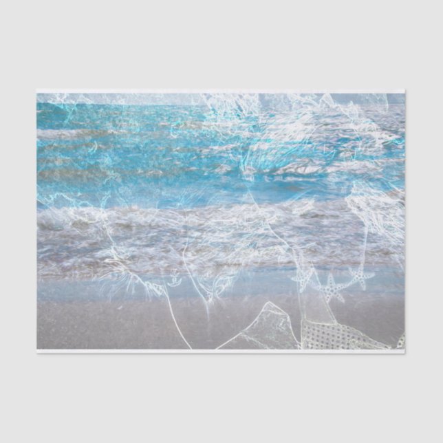 Mermaid Blue White Distressed Ocean Waves Tissue Paper (Front)