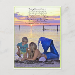 Mermaid & Boy at the Beach Postcard
