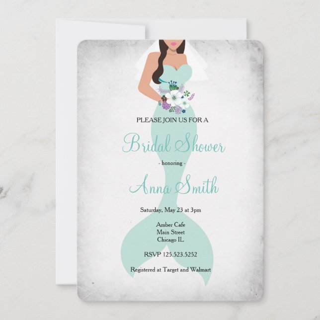 Mermaid bridal shower invitation brunette (Front)