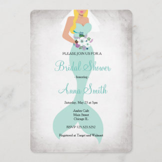Mermaid bridal shower invitation floral mint green
