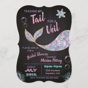 Mermaid Bridal Shower invitation, glitter Invitation