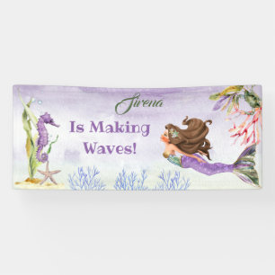 Mermaid Brunette Light Tone Seahorse Crab Purple B Banner